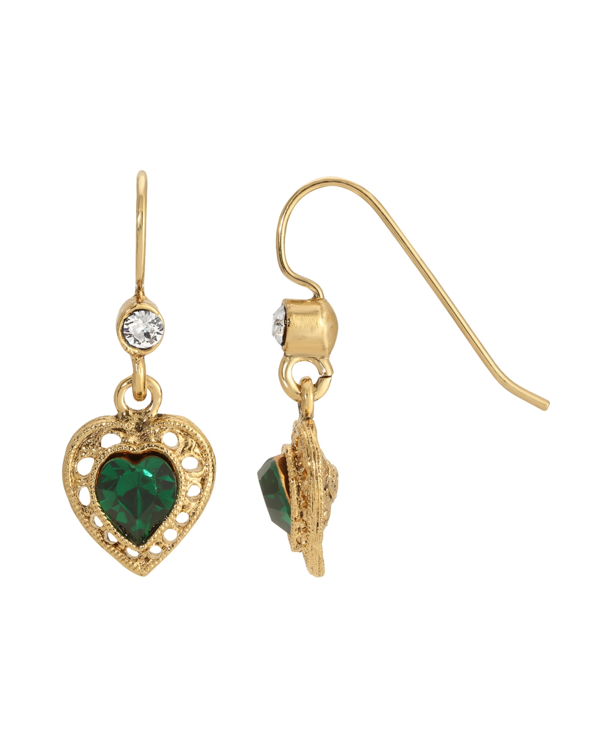 2028 Crystal Heart Drop Earrings In Green