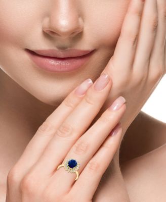 EFFY&reg; Sapphire (1-7/8 ct. t.w.) & Diamond (3/8 ct. t.w.) Halo Ring in 14k Gold (Also available in Emerald and White Gold)