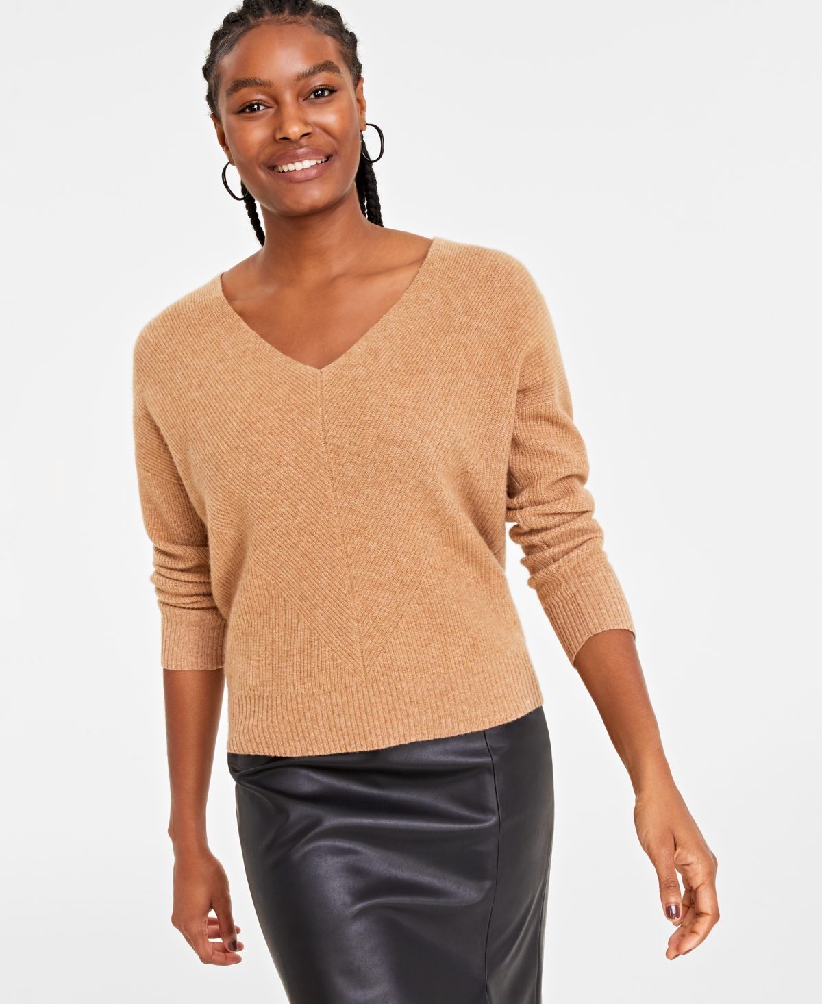 Camel v neck cashmere sweater shop