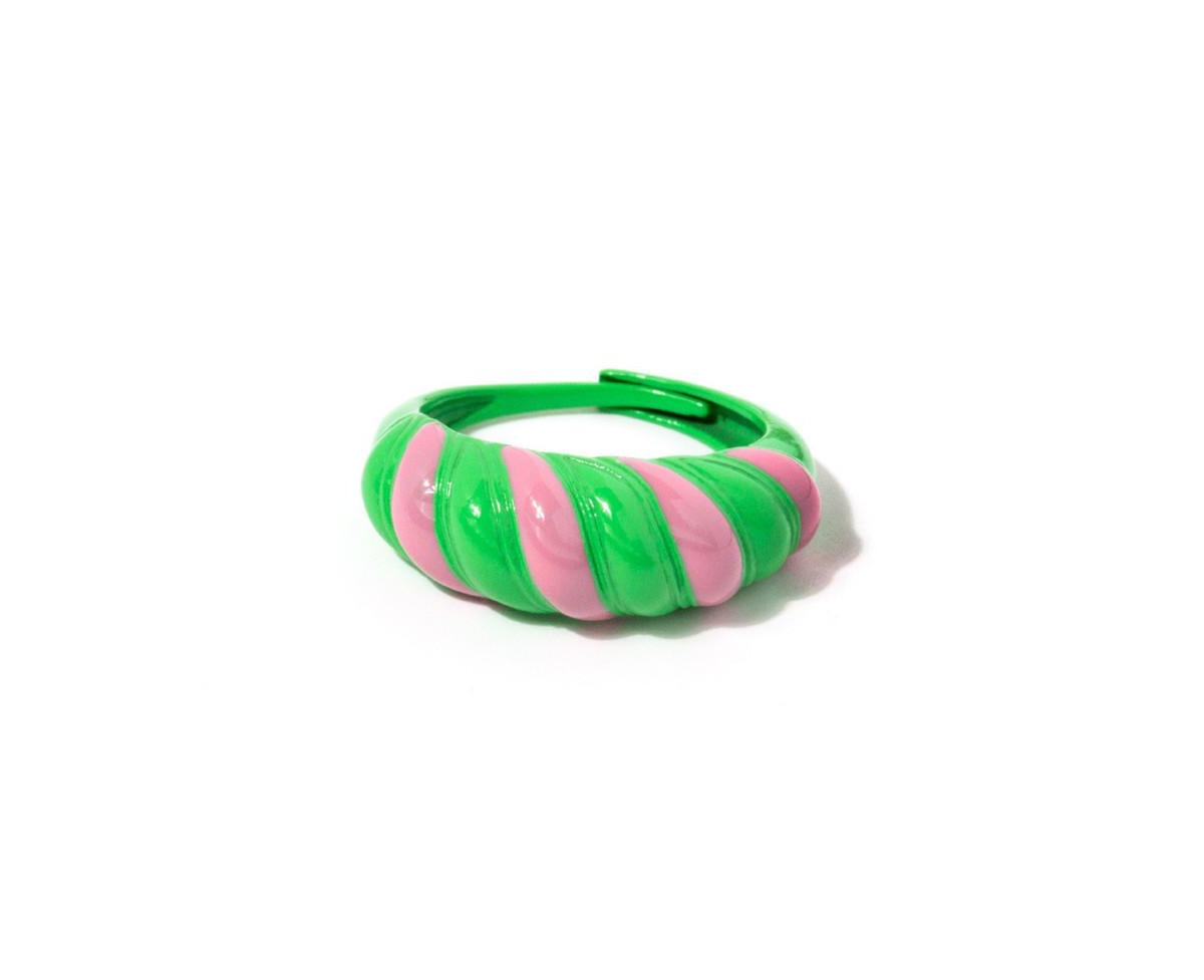 Women's Enamel Croissant Ring - Pink green