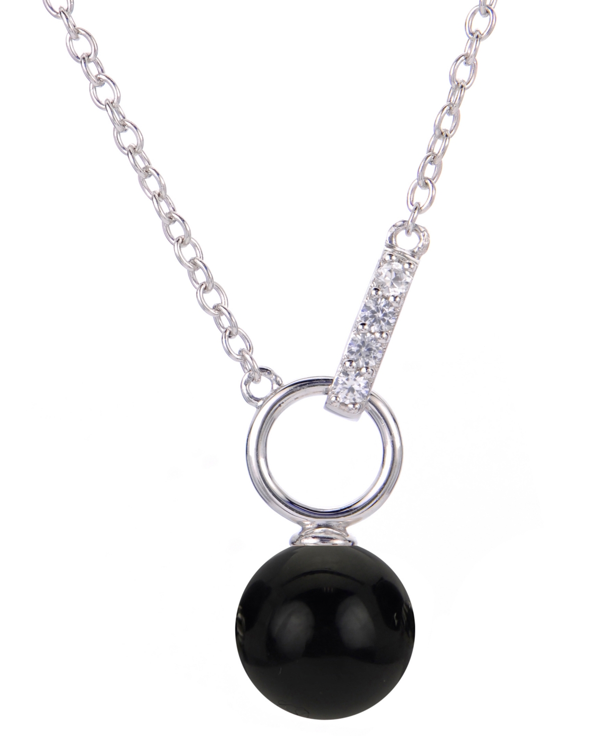 Macy's Onyx & White Topaz (1/8 Ct. T.w.) Interlocking Bead 18" Pendant Necklace In Sterling Silver