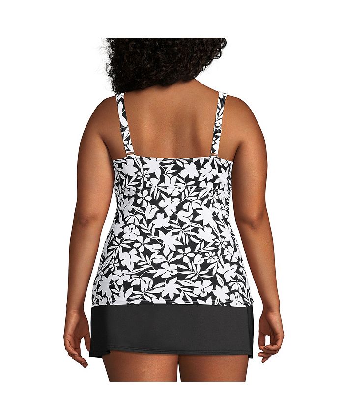Lands' End Plus Size Long VNeck Wrap Underwire Tankini Swimsuit Top