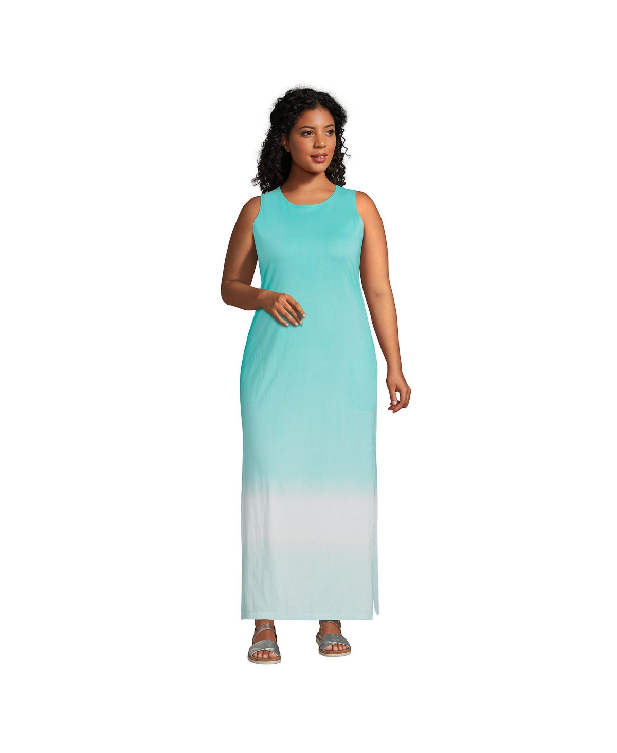 Lands' End Women's Plus Size Cotton Jersey Sleeveless Swim Cover-up Maxi  Dress In Island Aqua Ombre | ModeSens