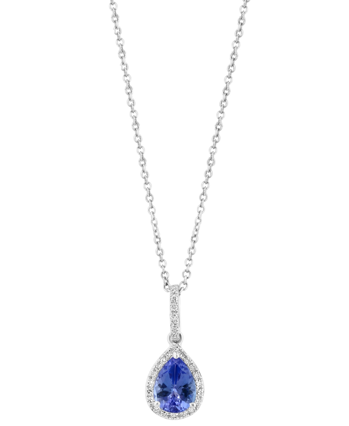 Effy Collection Effy Tanzanite (7/8 Ct. T.w.) & Diamond (1/8 Ct. T.w.) Pear Halo 18" Pendant Necklace In Sterling Si In Sterling Silver