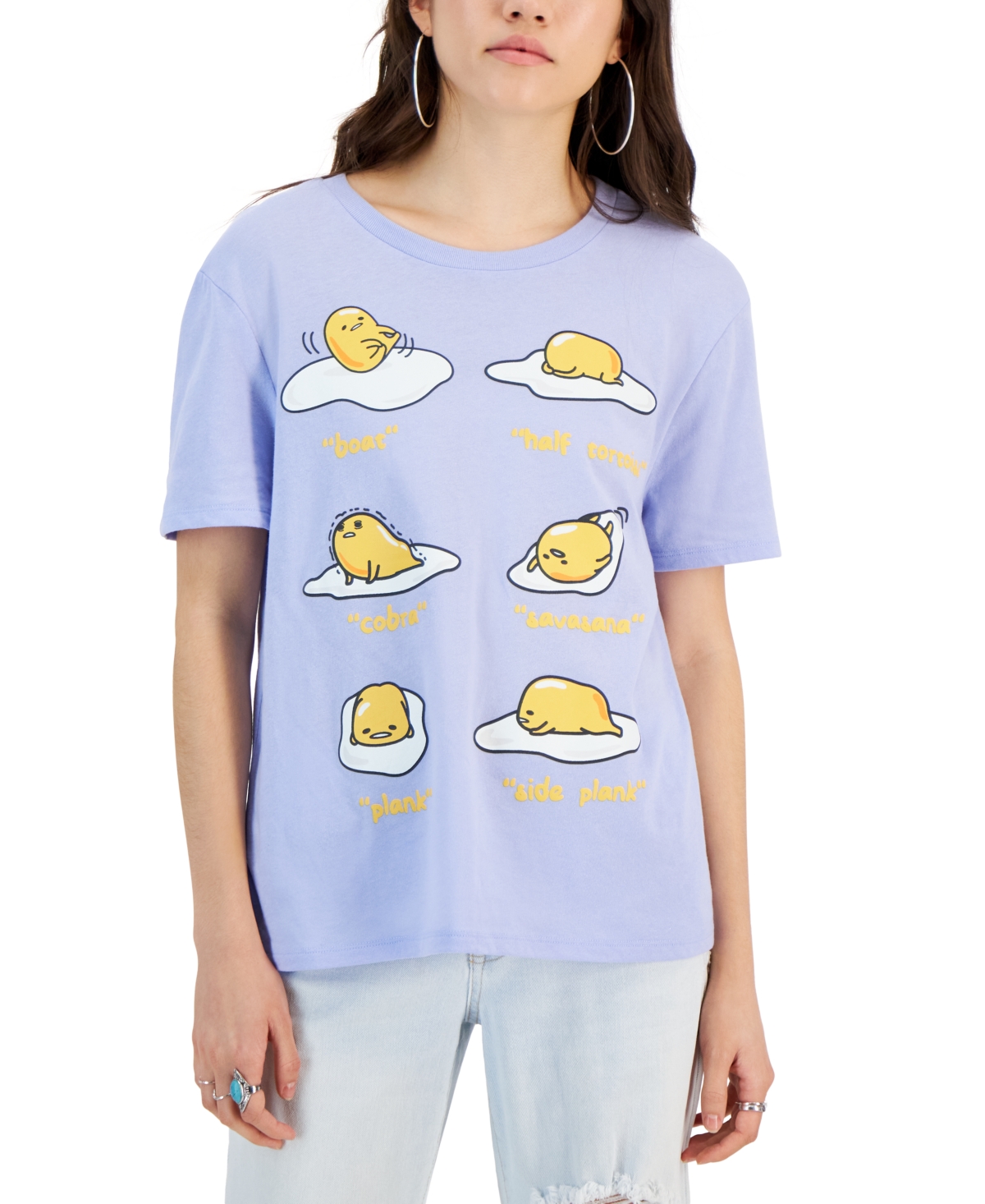 LOVE TRIBE JUNIORS' GUDETAMA YOGA POSES GRAPHIC T-SHIRT 