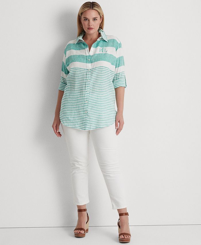 Lauren Ralph Lauren Plus Size Striped Linen Shirt & Reviews Tops