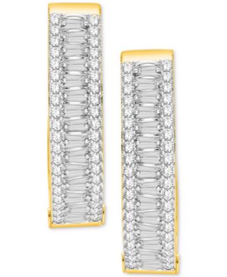 Diamond Round & Baguette Small Hoop Earrings (1/2 ct. t.w.) in Sterling Silver & 14k Gold-Plate