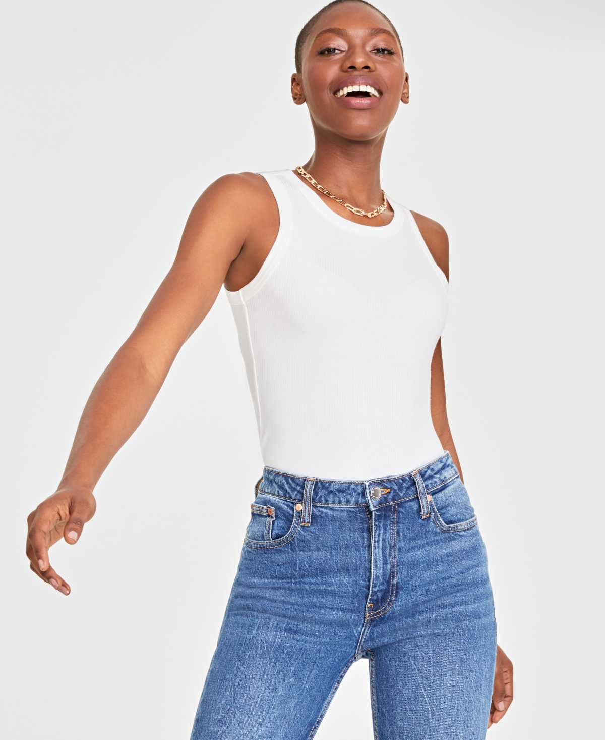 On 34th Trendy Plus Size Solid Ribbed Tank Top, Created For Macy's In Washed White
