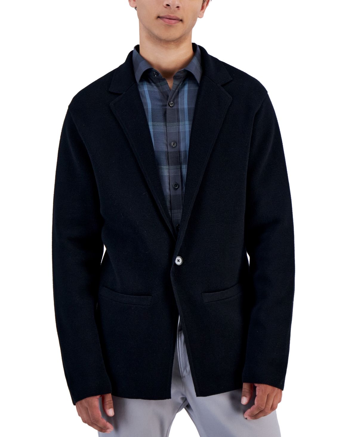 Alfani Men's Sleek Regular-fit Blazer Cardigan, Created For Macy's In Deep Black