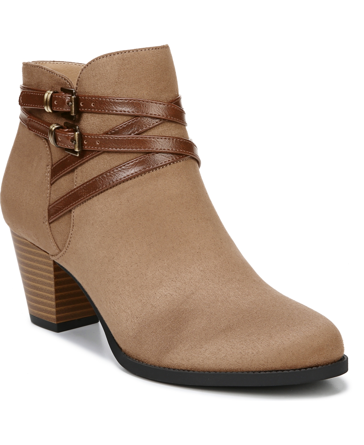 Jezebel Booties - Tan Fabric/Faux Leather