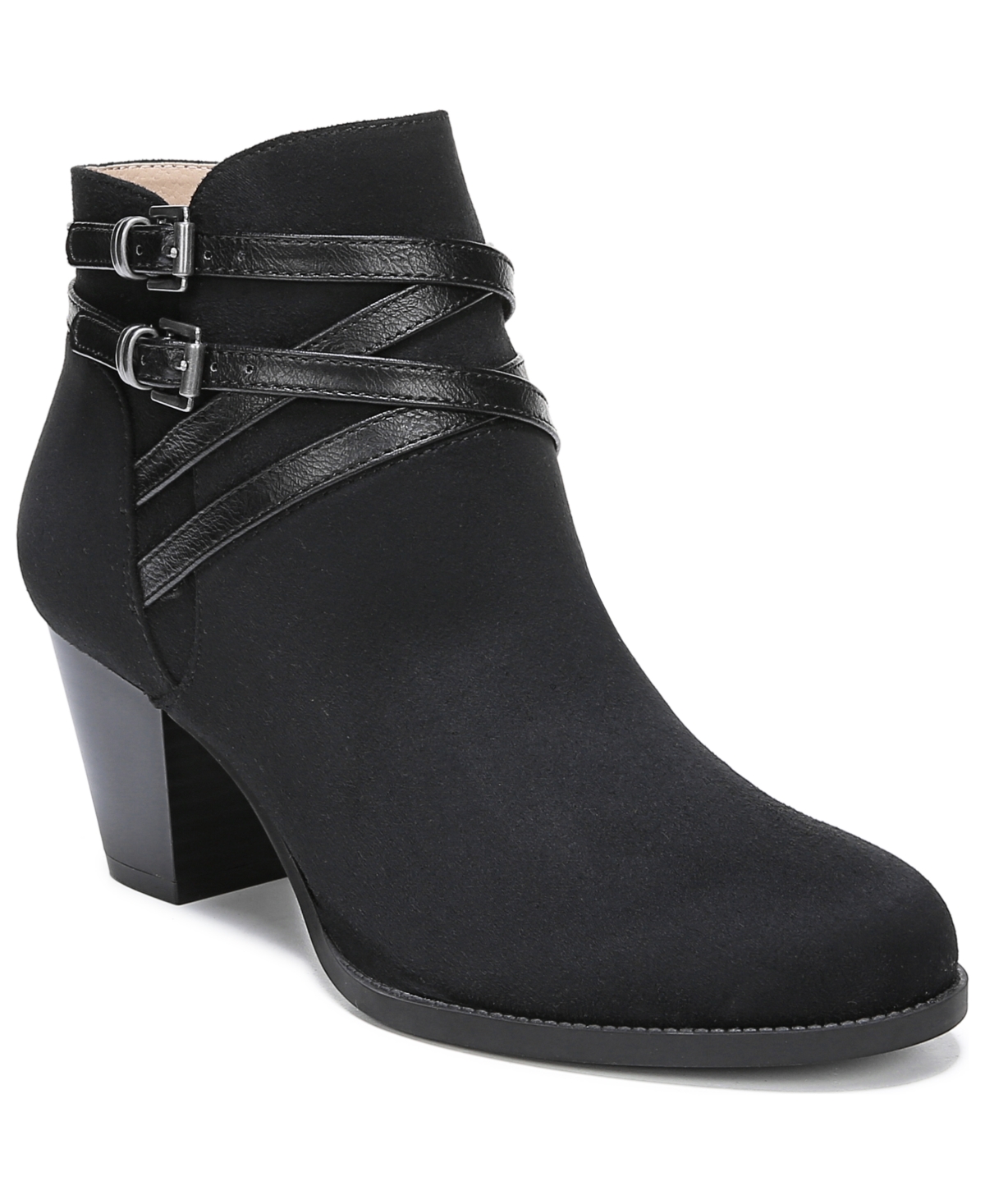 Lifestride Jezebel Womens Memory Foam Block Heel Boot In Black Fabric/faux Leather