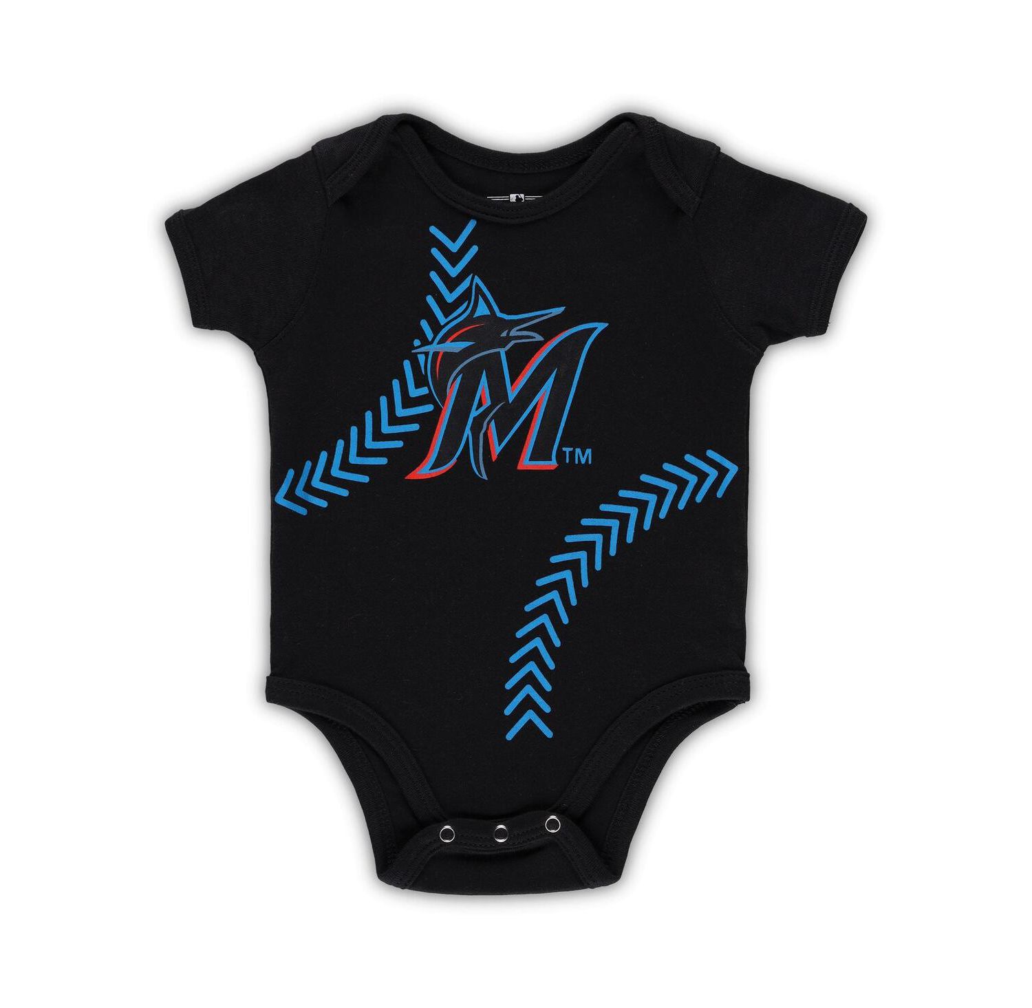 Newborn and Infant Boys and Girls Black Miami Marlins Running Home Bodysuit