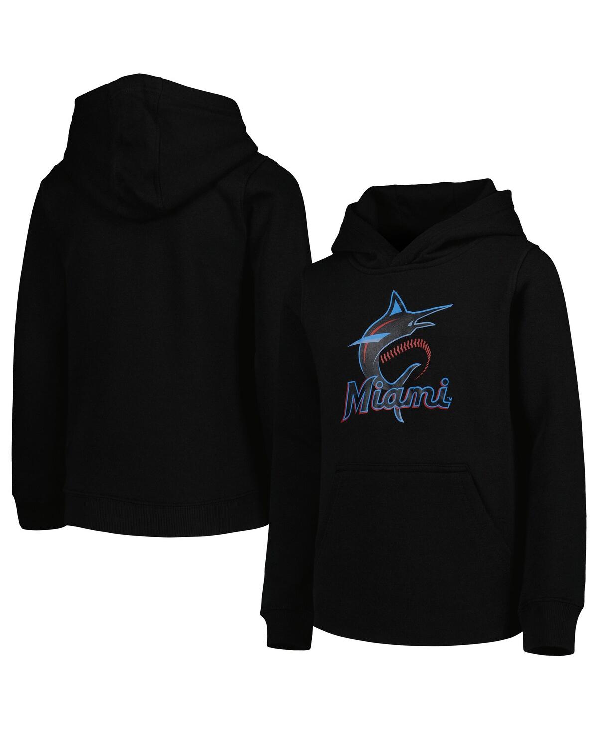 OUTERSTUFF BIG BOYS AND GIRLS BLACK MIAMI MARLINS TEAM PRIMARY LOGO PULLOVER HOODIE
