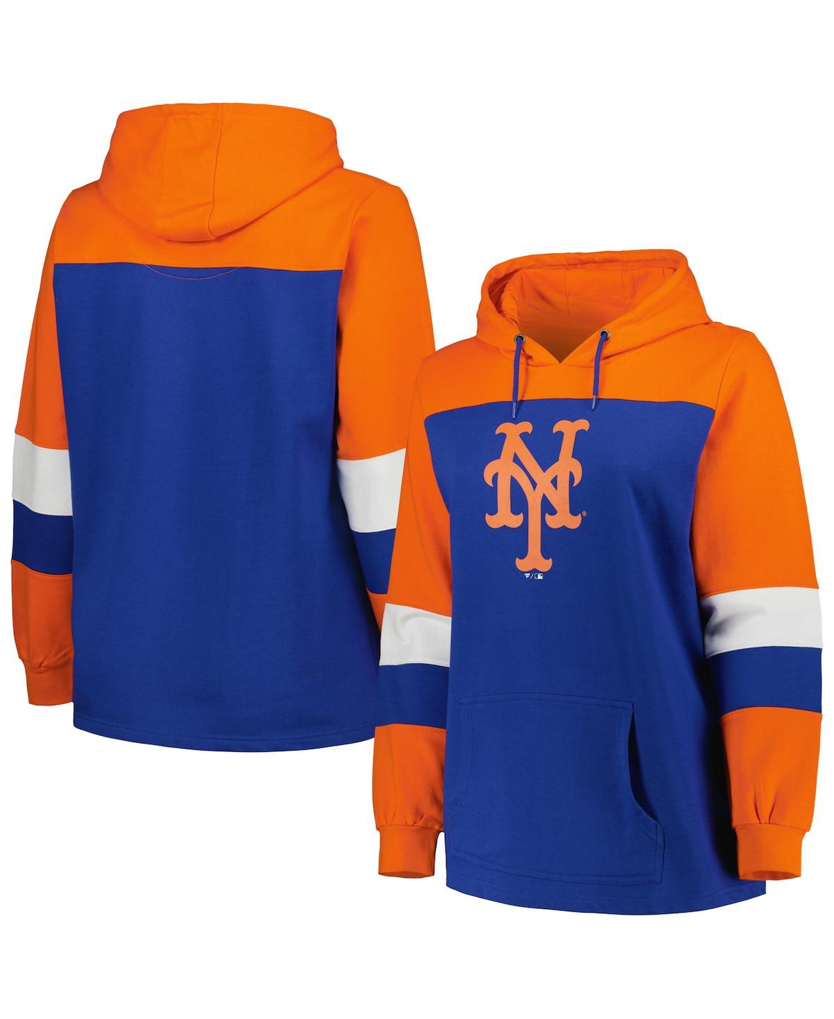PROFILE WOMEN'S ROYAL NEW YORK METS PLUS SIZE COLORBLOCK PULLOVER HOODIE