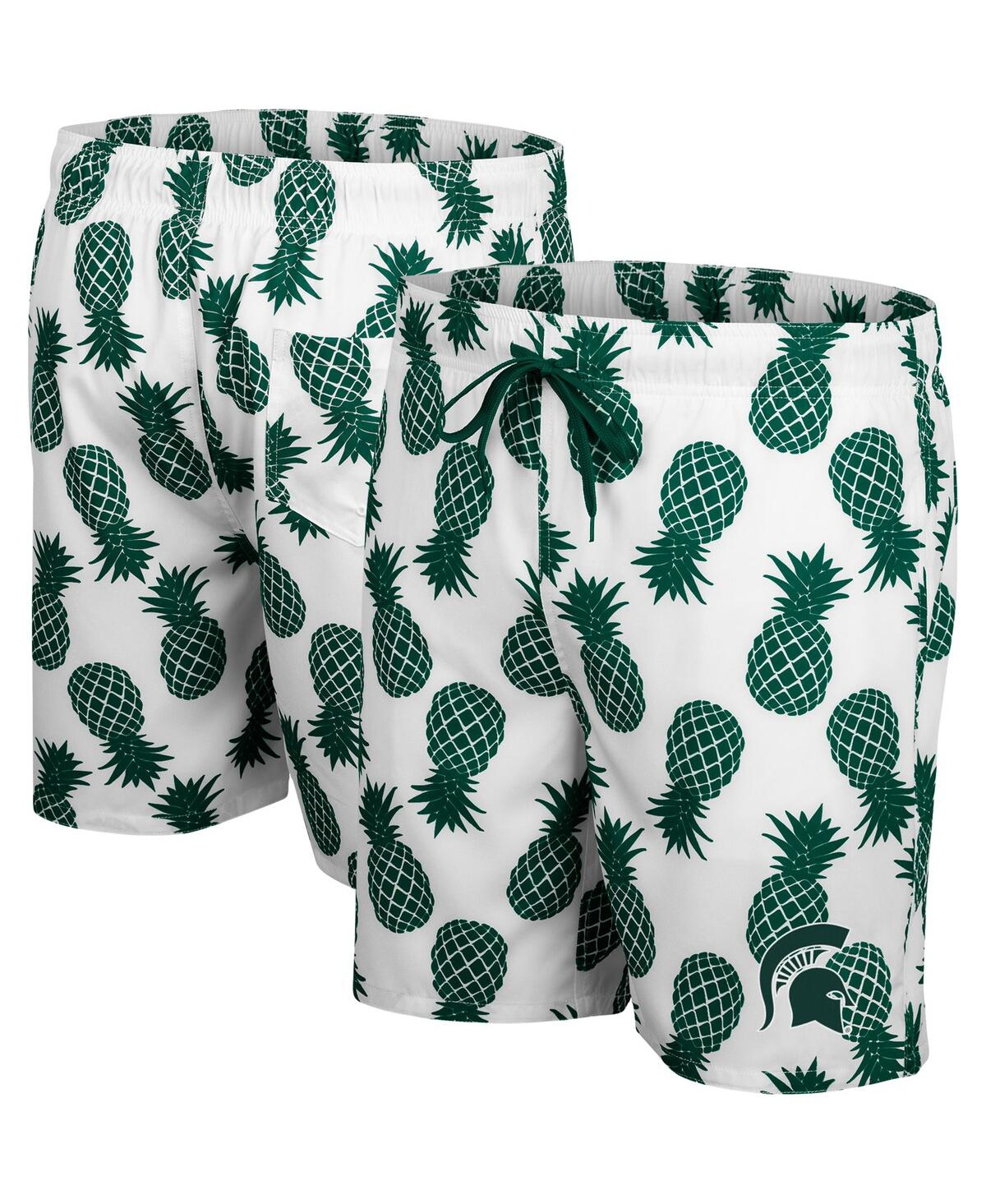 Shop Colosseum Men's  White, Green Michigan State Spartans Pineapple Swim Shorts In White,green