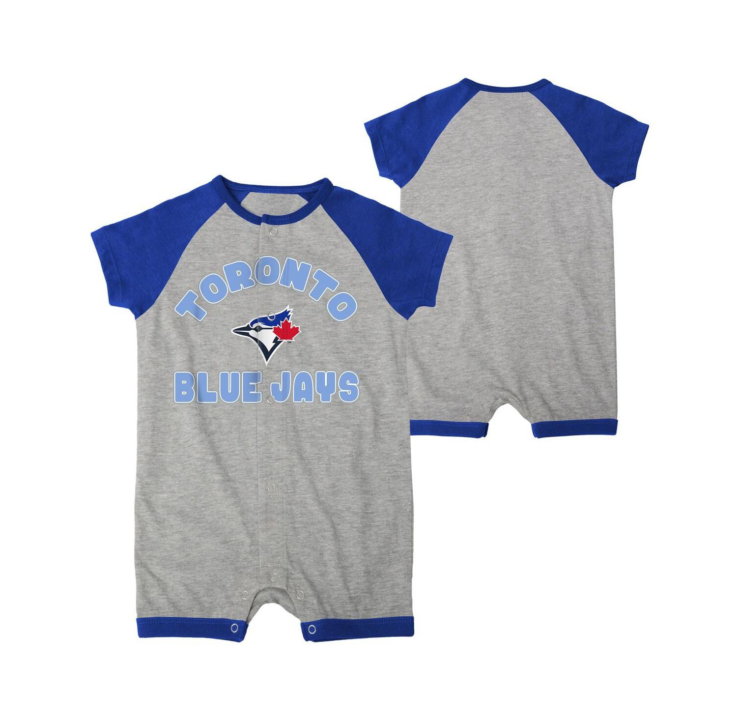 Infant Boys and Girls Heather Gray Toronto Blue Jays Extra Base Hit Raglan Full-Snap Romper