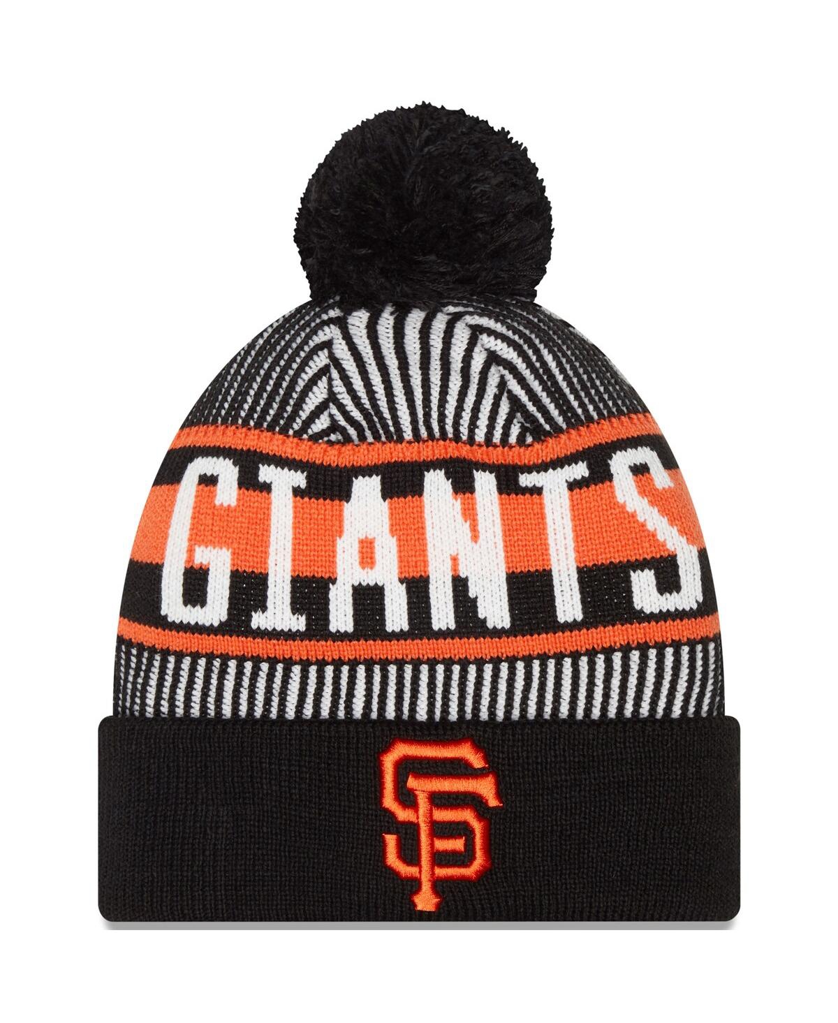 Fanatics Men's  Black San Francisco Giants Striped Cuffed Knit Hat With Pom In Black
