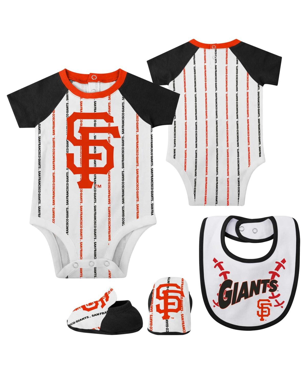 Shop Outerstuff Newborn And Infant Boys And Girls White San Francisco Giants Three-piece Play Ball Raglan Bodysuit, 