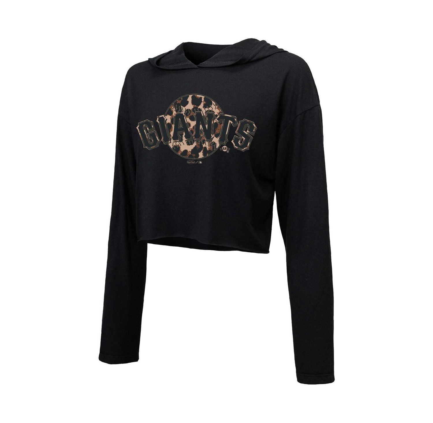 Women's Threads Black San Francisco Giants Leopard Cropped Hoodie