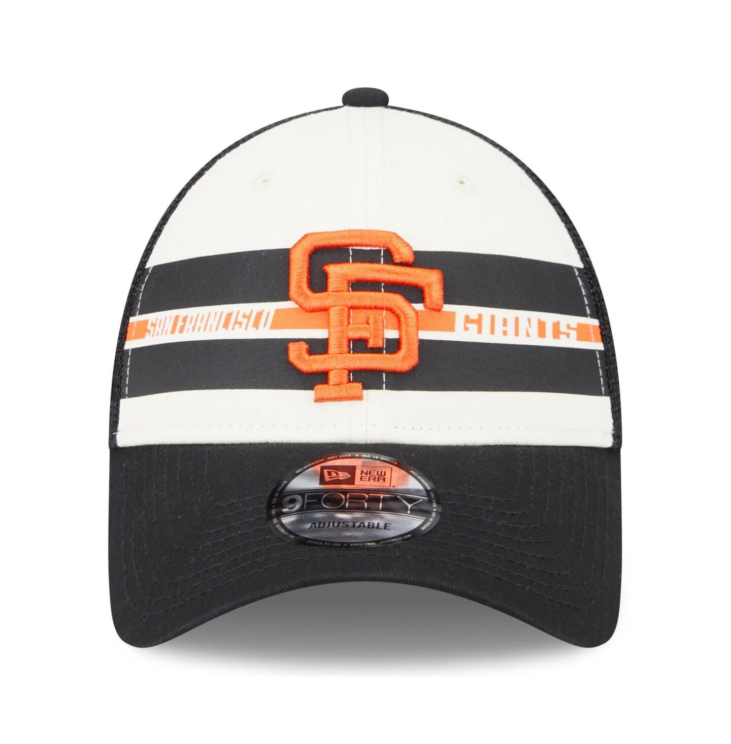 Мужская кепка New Era White, Black San Francisco Giants Team Stripe Trucker 9FORTY Snapback Hat — фото 3