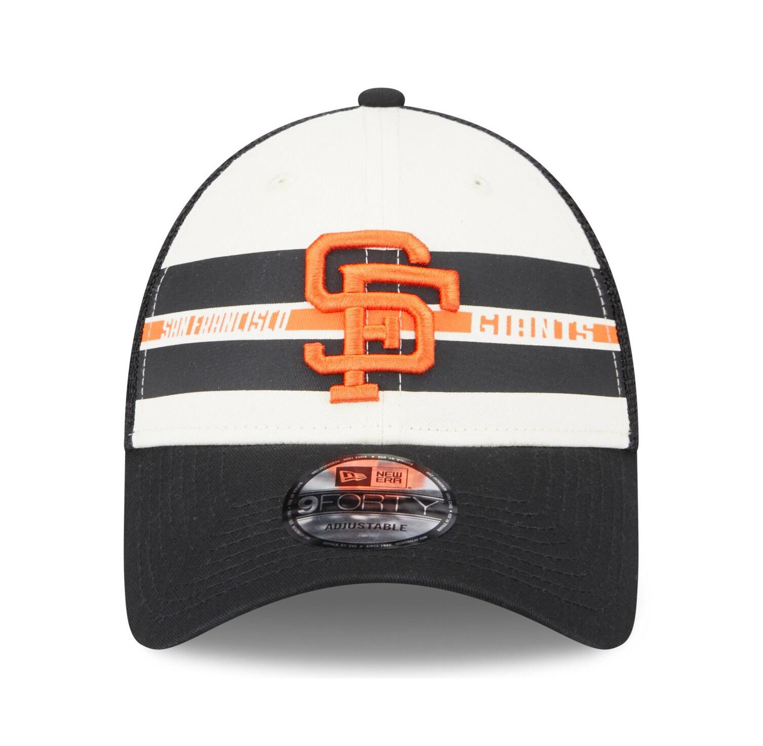 Men's White, Black San Francisco Giants Team Stripe Trucker 9FORTY Snapback Hat
