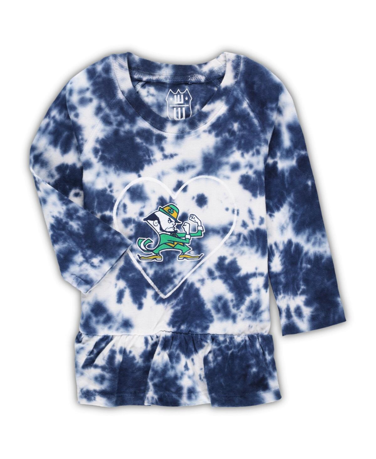Wes & Willy Girls Infant  Navy Notre Dame Fighting Irish Tie-dye Ruffle Raglan Long Sleeve T-shirt An In Navy