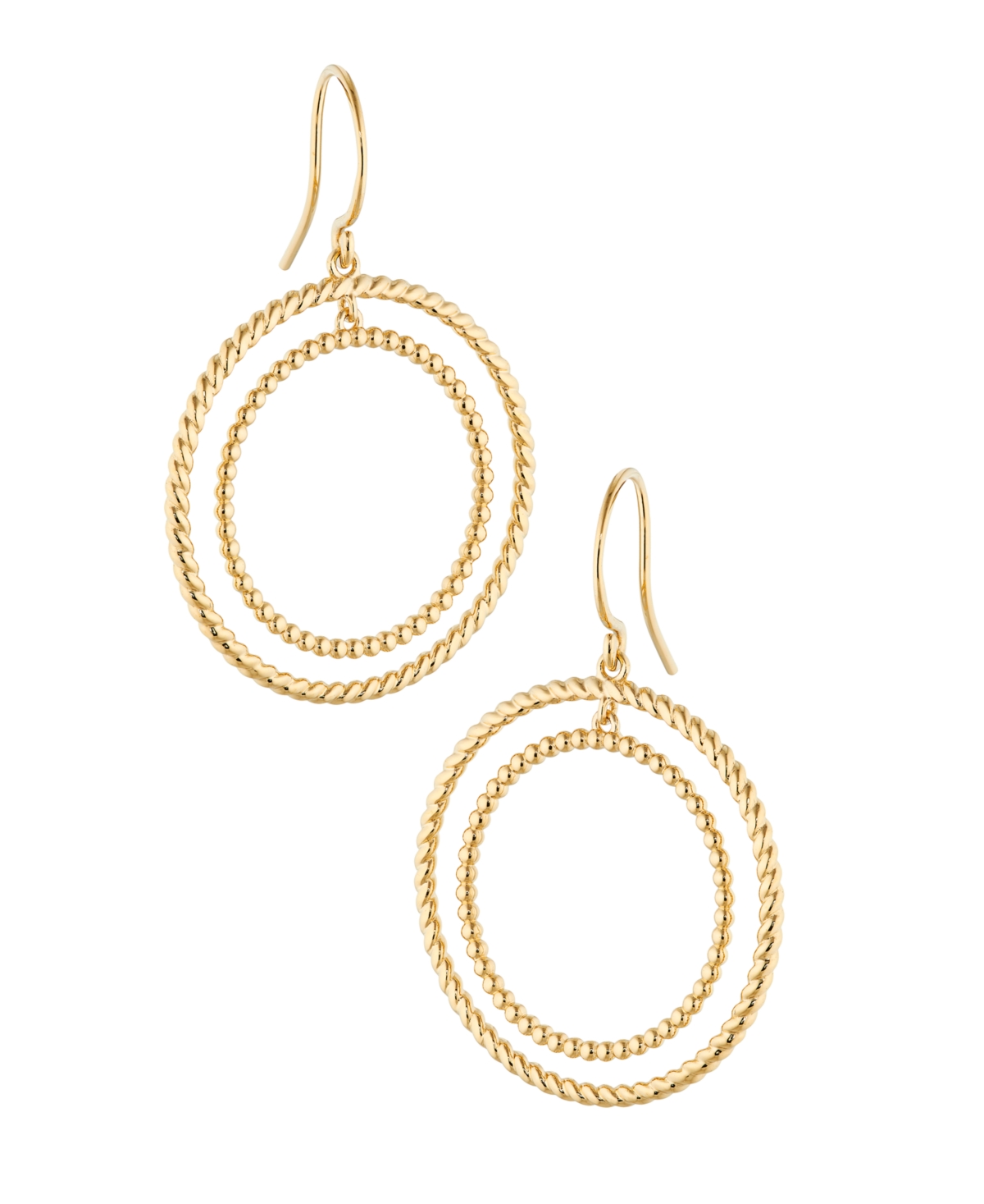 Gold Medium Double Hoop Drop Earrings - Gold
