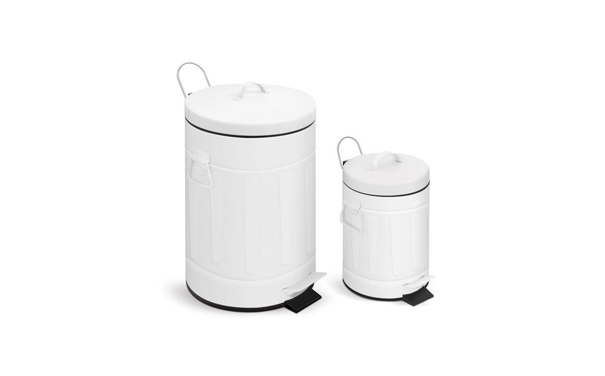 3.2 Gal./12-Liter and 0.8 Gal./3 Liter Old Time Style Round White Metal Step-on Trash Can Set - White