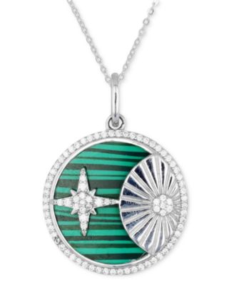 Malachite & Cubic Zirconia Star & Sun Disc 18" Pendant Necklace