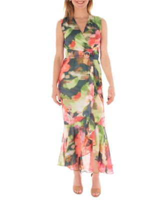 Maison Tara - Women's Printed Surplice-Neck Belted Dress