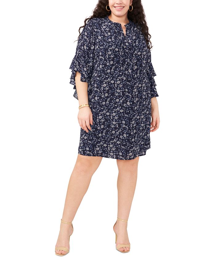 Vince Camuto Plus Size FloralPrint FlutterSleeve Pintuck Dress Macy's