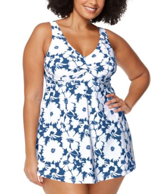 Raisins Curve Women's Trendy Plus Size Printed Lucia Swimdress  Swimsuit Blue Size 14W main image 1
