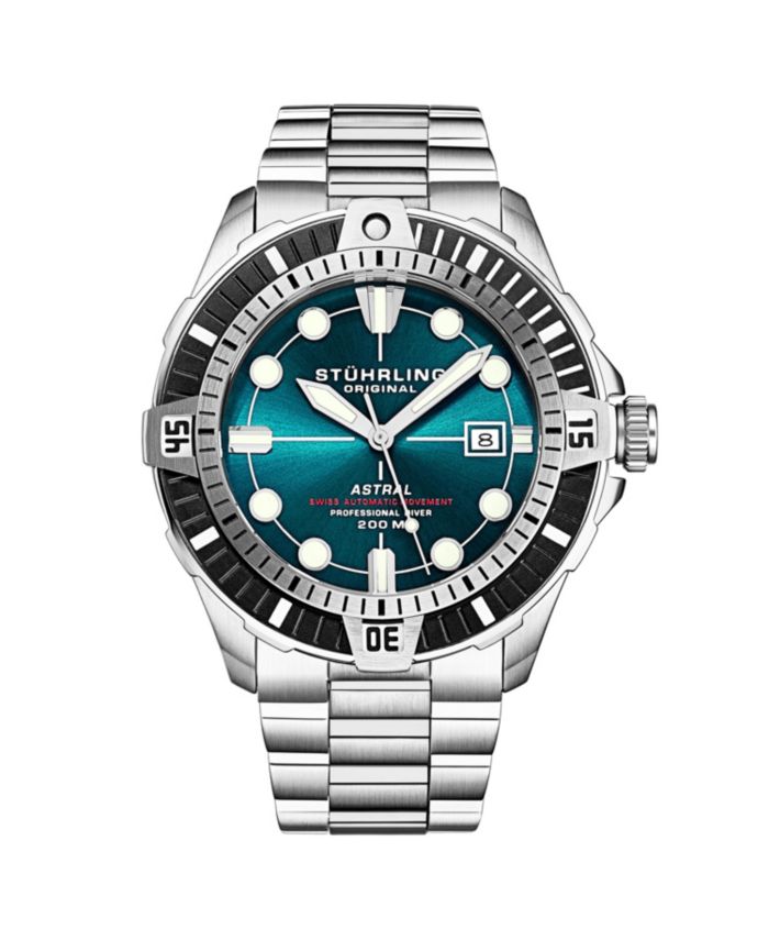 Stuhrling Men s Astral Diver 44mm Swiss Automatic Watch, Teal Dial