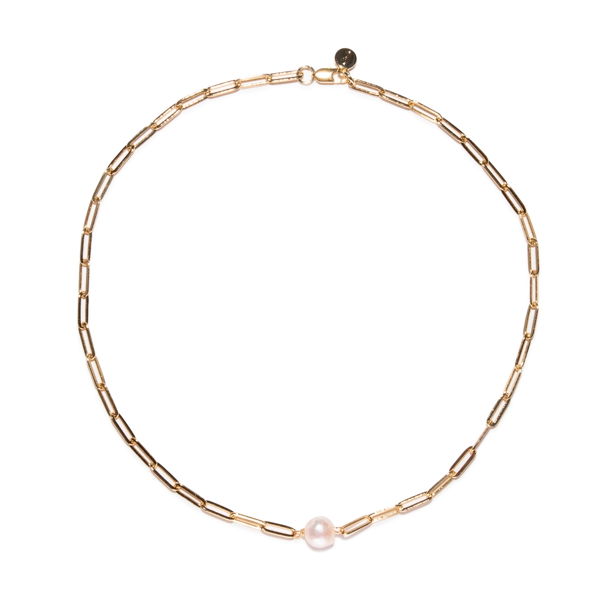 18K Gold Plated Paper Clip Chain with Extra Large Freshwater Pearls - Rhode Necklace 17" For Women - Gold