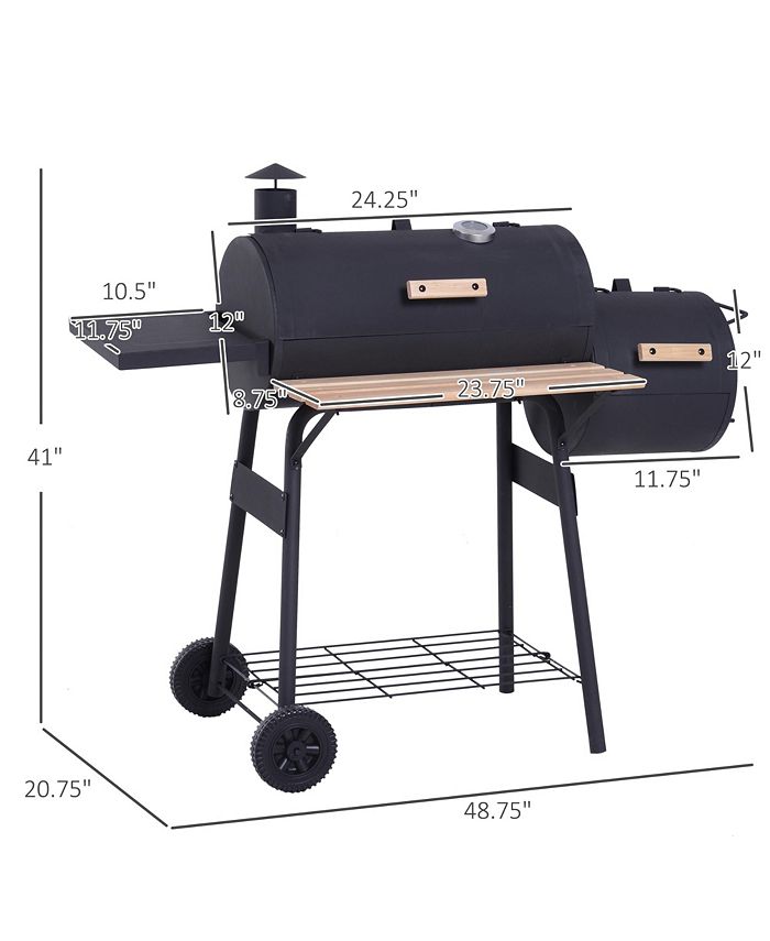 Outsunny 48" Steel Portable Backyard Charcoal BBQ Grill and Offset