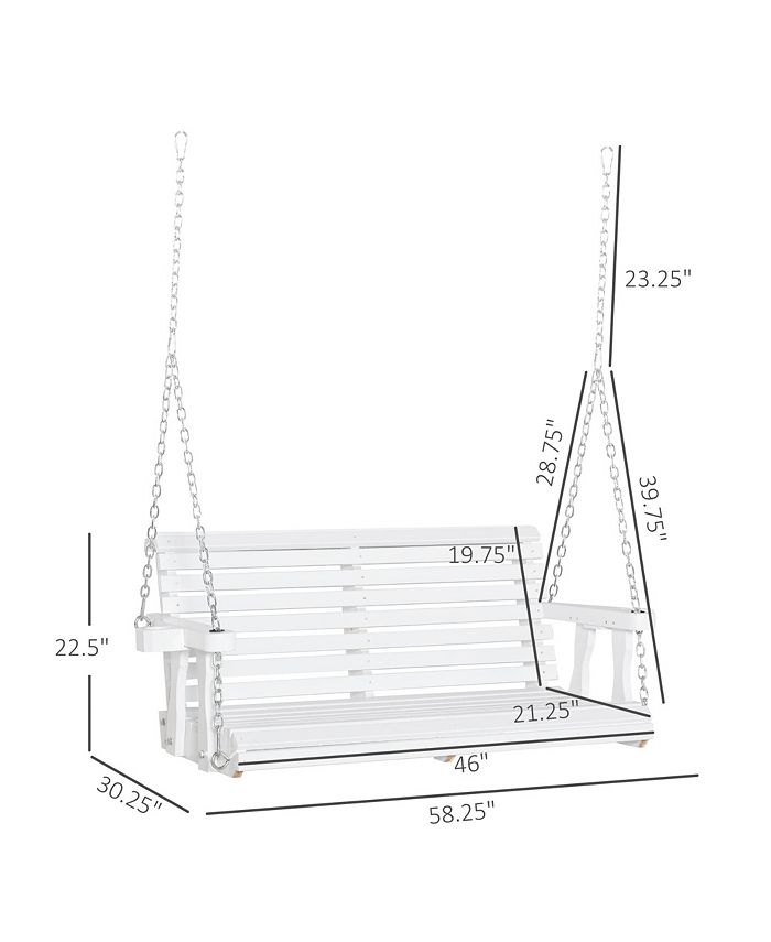 Outsunny 46" 2 Person Wooden Hanging Porch Swing Bench, Slatted Front Porch Swing Outdoor Chair
