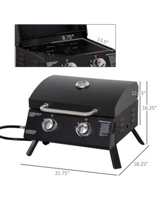 Tabletop Propane Gas Grill BBQ w/ 2 Burners Lid Thermometer,