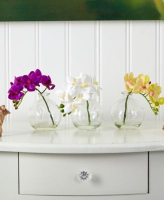 9'' Phalaenopsis Orchid Artificial Arrangement in Glass Vase, Set of 3
