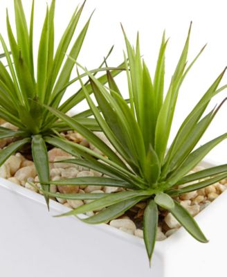 Mini Agave Artificial Plants in Rectangular Ceramic Planter