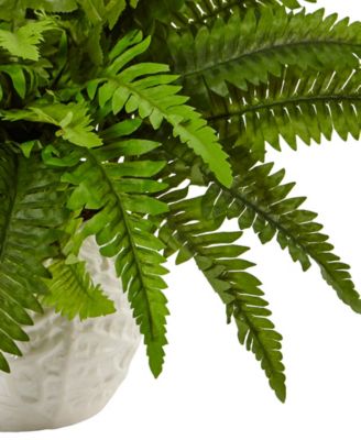 Boston Fern Artificial Plant in White Planter
