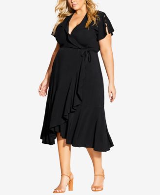 City Chic Plus Size Sequin Dress - Black Asymmetrical One-Shoulder Mini Dress For Women, Size 24