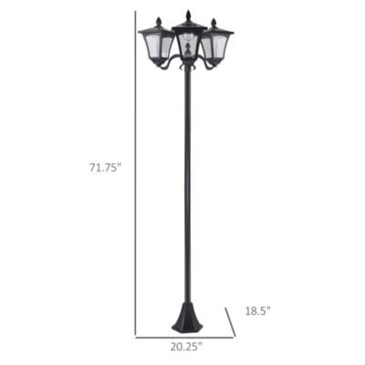72" Outdoor Solar Light Post, Triple Head Lamp,