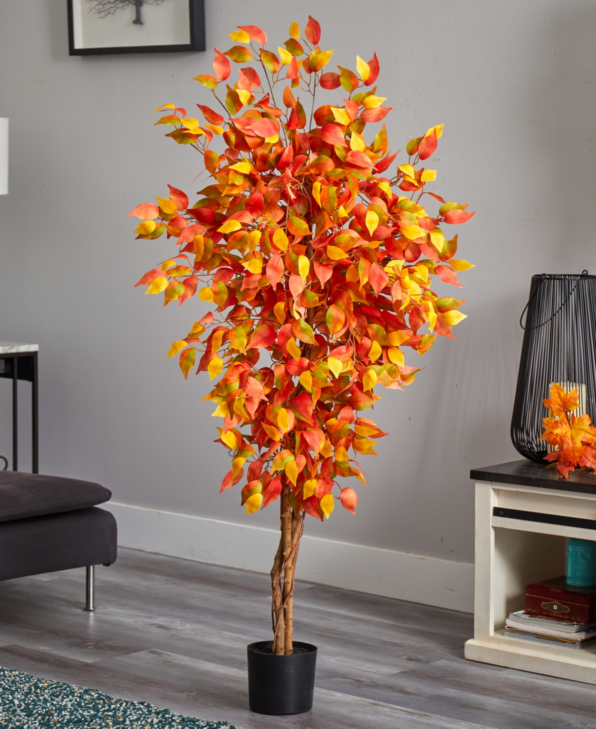 NEARLY NATURAL AUTUMN FICUS ARTIFICIAL FALL TREE, 5' 