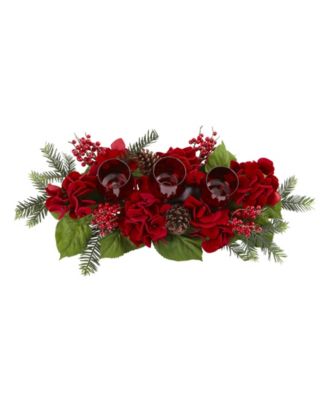 Nearly Natural Triple Hydrangea Red Candelabrum 
