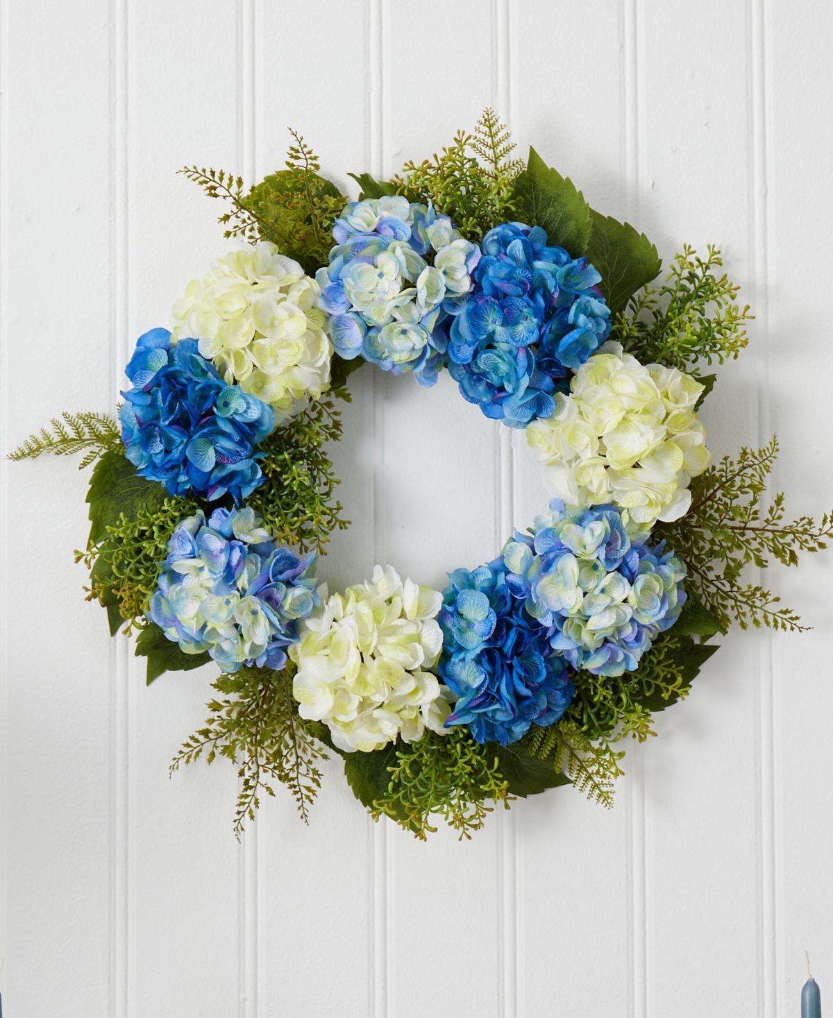 Nearly Natural Hydrangea& White Wreath - Blue