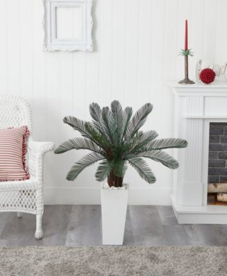 40" Cycas Artificial Tree in White Tower Planter UV Resistant