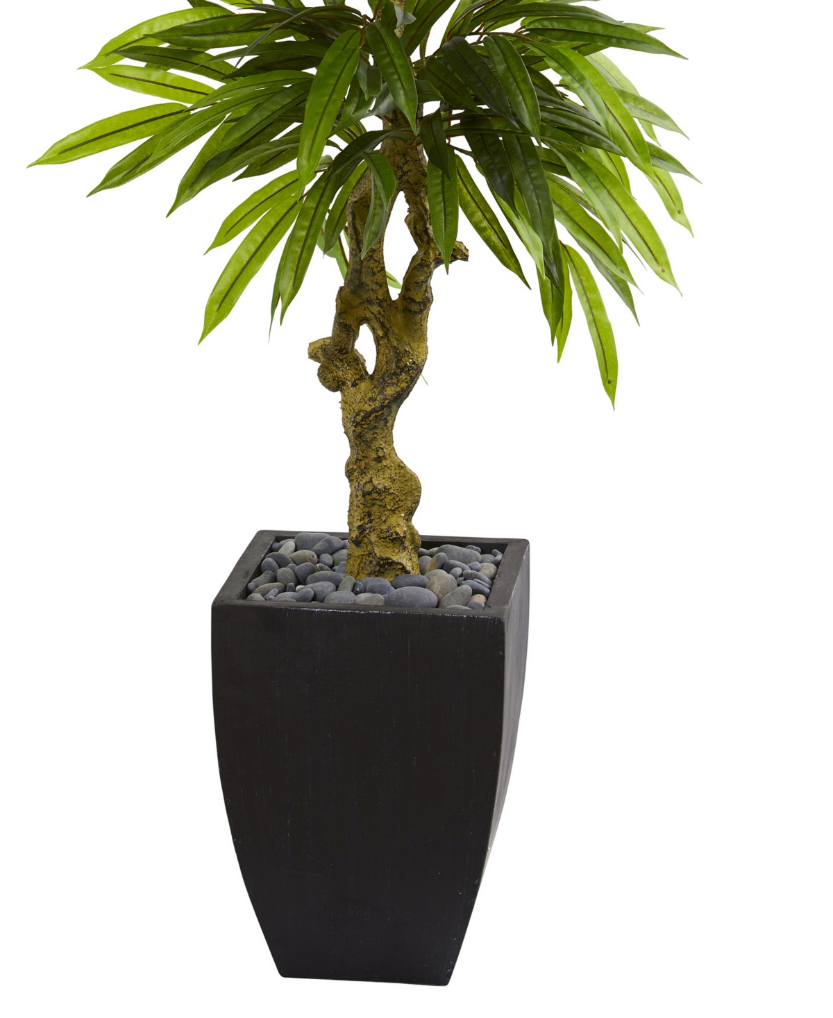 NEARLY NATURAL 5.5' MANGO ARTIFICIAL TREE IN BLACK WASH PLANTER UV RESISTANT 