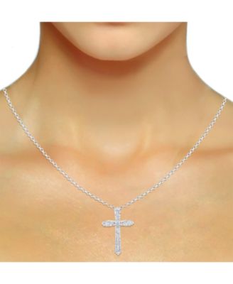 Diamond Cross 18 Pendant Necklace (1/2 ct. t.w.) in Sterling Silver