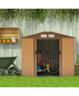 7 ft x 4 ft Outdoor Galvanized Metal Garden Storage Shed with Doors,