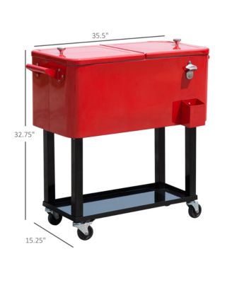 80 QT Rolling Cooling Bins Ice Chest on Wheels Outdoor Stand Up Drink Cooler Cart for Party, Red